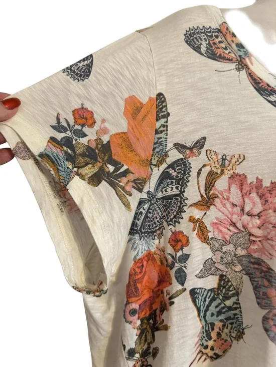 Lucky Brand Cream Short-Sleeve Tee  Floral & Butterfly Print PLUS: 2X    #A - Picture 3 of 8
